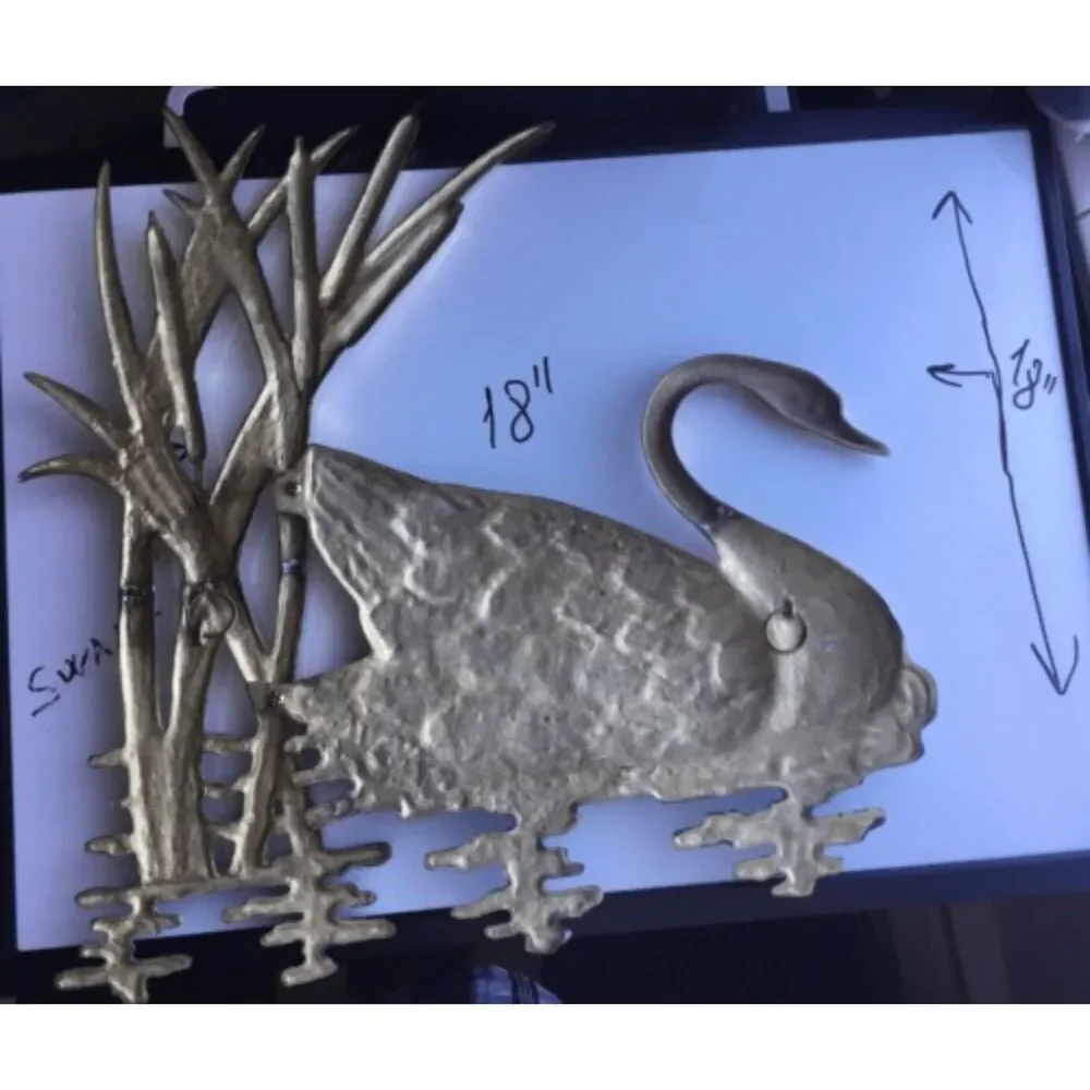 VTG Handmade Brass Wall Hanging Swan Large Water Scene Sculpture Artwildlife 18